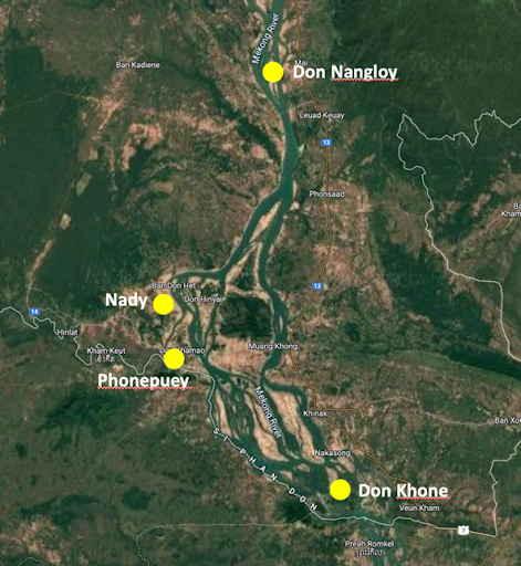 Figure 2. Study sites for eDNA detection and Ecohealth education study in the southern part of Champasak Province.
